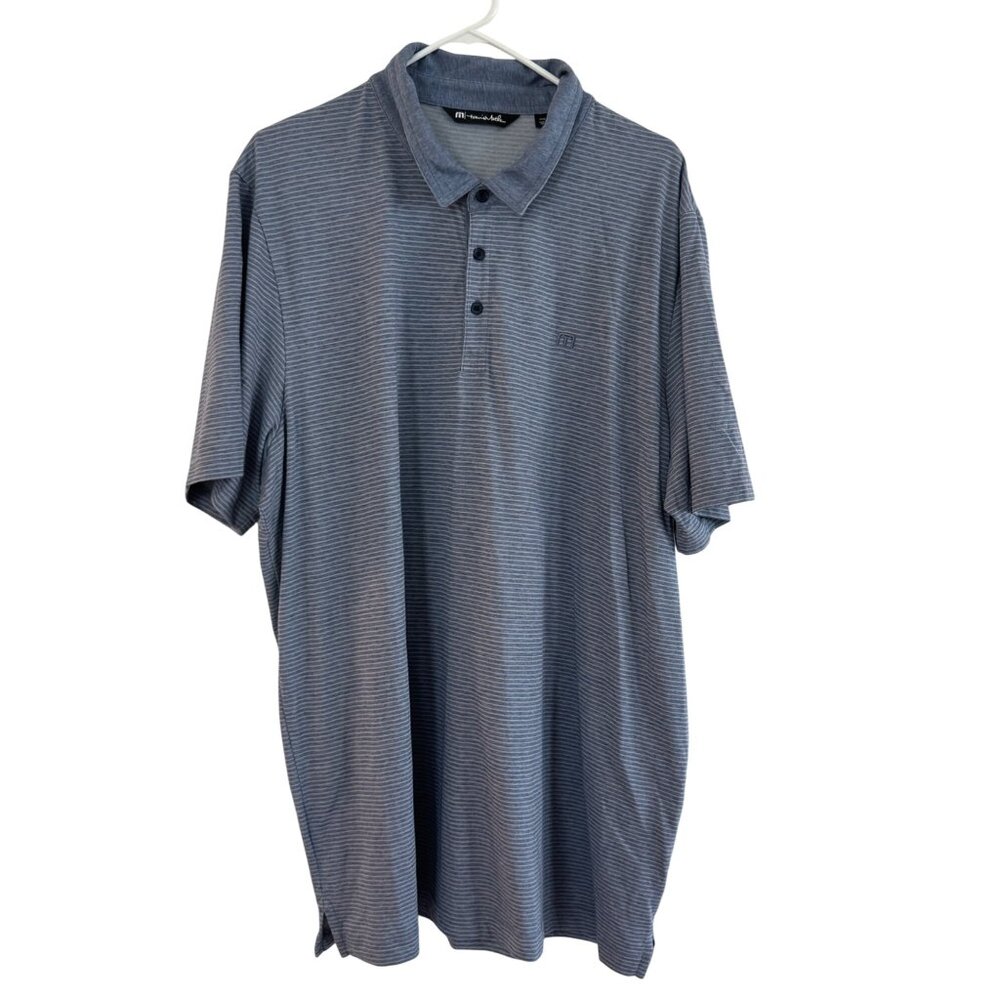 Travis Mathew Stripe Polo Shirt 3XL Blue Cotton Blend Short Sleeve Collared Golf - Picture 1 of 4